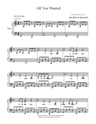 All You Wanted - Michelle Branch Free Piano Sheet Music PDF