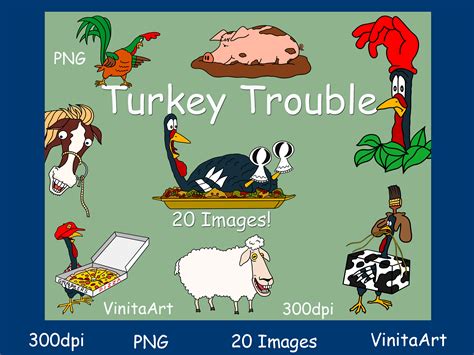 Turkey Trouble Digital Download Thanksgiving Clipart - Etsy