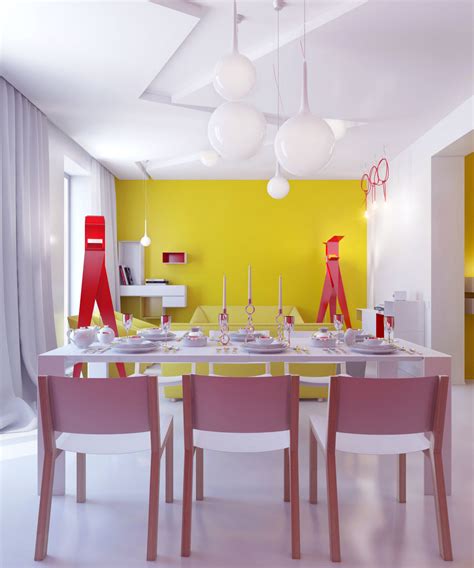 Contemporary Colorful Decor with White Dining Table - Interior Design Ideas