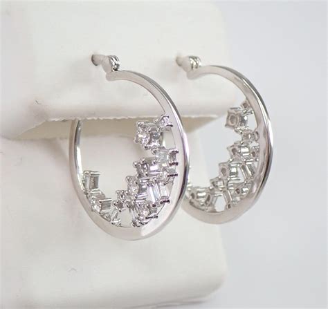 White Gold Unique Diamond Hoop Earrings Diamond Hoops Huggies Gift Modern Design