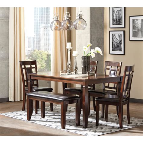 Ashley Signature Design Bennox D384-325 Contemporary 6-Piece Dining Room Table Set with Bench ...
