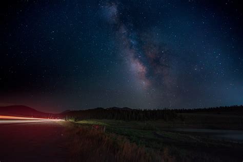 road, Starry night, Night, Sky, Lights, Car, Milky Way, Long exposure ...