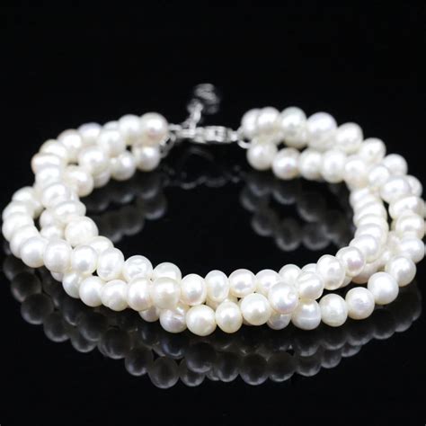 twisted pearl bracelet freshwater baroque nugget 3 line strand natural freshwater pearl bracelet ...