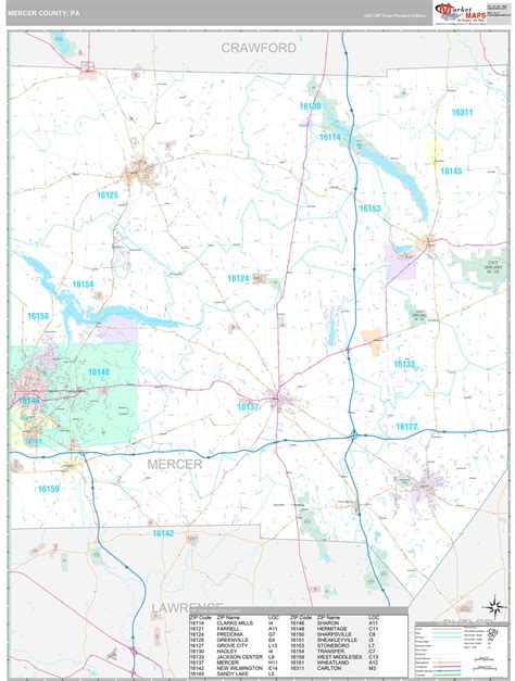 Mercer County, PA Wall Map Premium Style by MarketMAPS - MapSales