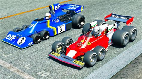 Ferrari F1 8 Wheels 1976 vs Tyrrell P34 6 Wheels at Laguna Seca - YouTube