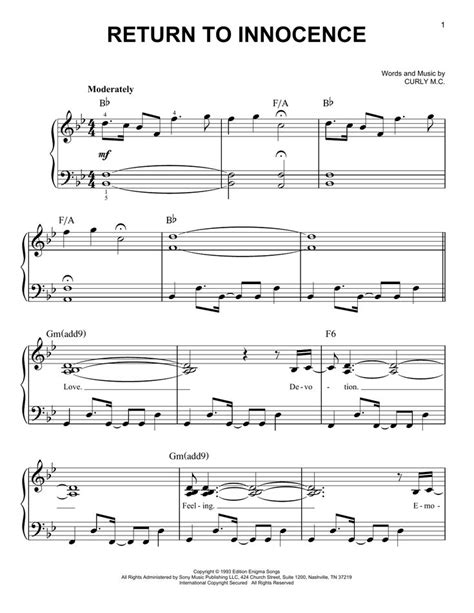 Enigma 'Return To Innocence' Sheet Music and Printable PDF Music Notes | Sheet music, Return to ...