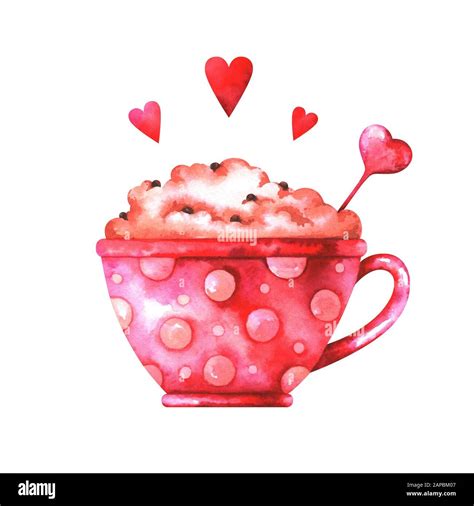 Watercolor illustration of cute coffee cup Stock Photo - Alamy