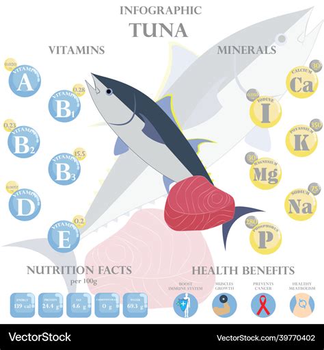 Tuna nutrition facts and health benefits Vector Image