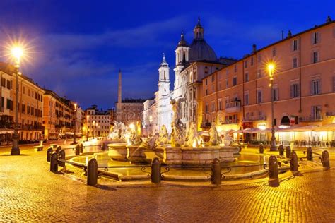 Piazza Navona Square at Night, Rome, Italy. Stock Image - Image of ...