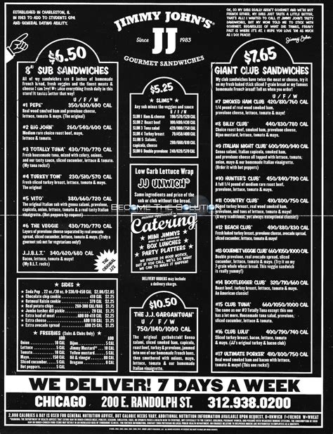 Jimmy Johns Printable Menu