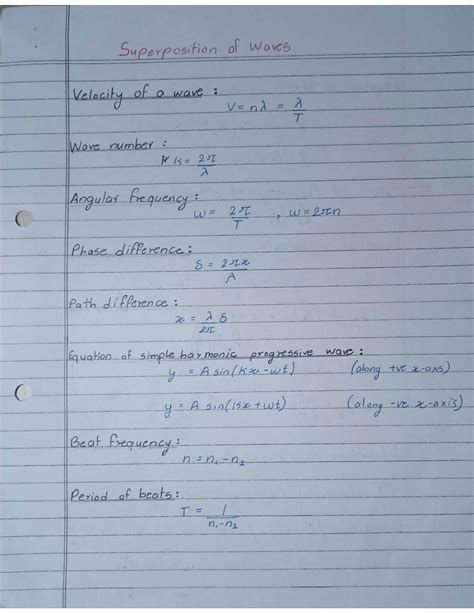 SOLUTION: Superposition of waves formula sheet - Studypool