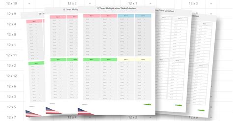 Quiz sheet 12 times multiplication table