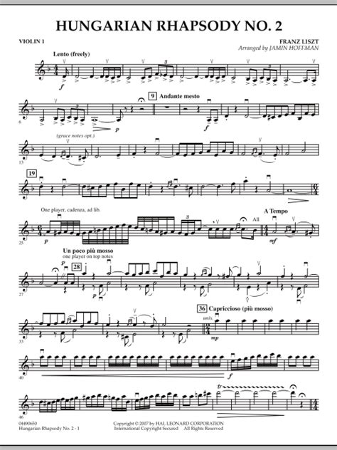 Hungarian Rhapsody No. 2 - Violin 1 by Jamin Hoffman Sheet Music for Orchestra at Sheet Music Direct