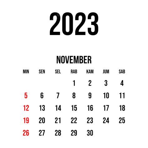 Kalender 2023 Vector Design Images, Kalender Bulan November 2023, Kalender Bulan November 2023 ...