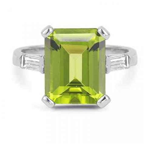 Rings : Emerald-Cut 5 Carat Peridot and Baguette Diamond ...