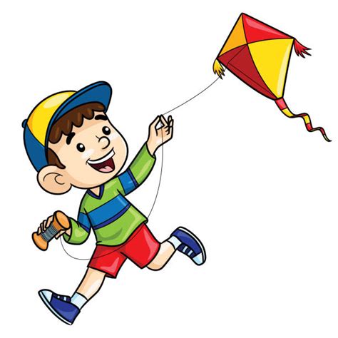 Boy Flying Kite Cartoon Illustrations, Royalty-Free Vector Graphics ...