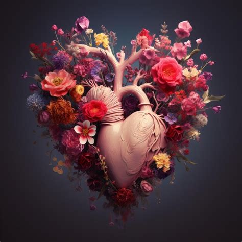 Premium Photo | QuotColorful Floral Heart with Visible Veins and ...