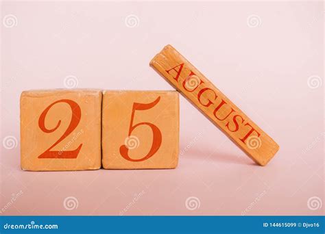 August 25th. Day 25 of Month, Handmade Wood Calendar on Modern Color Background. Summer Month ...