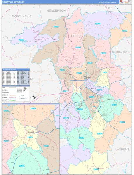 Greenville County, SC Wall Map Color Cast Style by MarketMAPS - MapSales