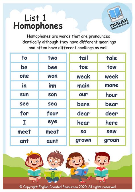 Homophones Worksheets