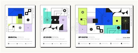 Brutalist Vertical Covers, Brutalist Posters. Set of Abstract Geometric ...