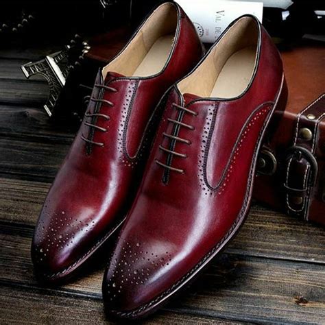 Handmade Mens Formal Brogue leather burgundy shoes, Men Burgundy elegant shoes | eBay | Dress ...