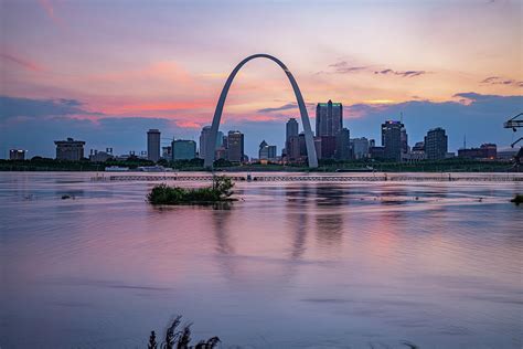 Saint Louis Skyline Sunset Over Mississippi River Photograph by Gregory Ballos - Pixels