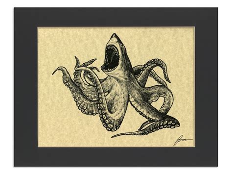 Sharktopus Parchment Print Shark Octopus Hybrid Animal - Etsy