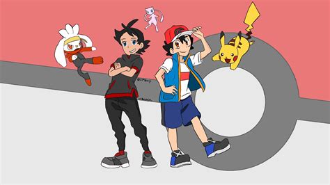 Another (OC) fanart! This time with Goh, Ash, Pikachu, Raboot and Mew ...