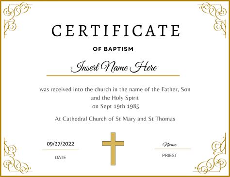 Editable Certificate of Baptism,religious Gold Certificate, Baptism Certificate Template ...