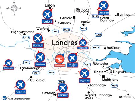 Based locations of private jets available to charter around London