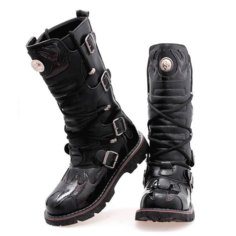 Leather Men high Black Military Tactical Army Boots Leather Shoes ...