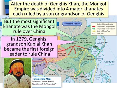 1260 - Genghis grandson took power in the Chinese part of the empire.