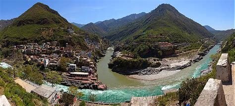 devprayag, sangam, confluence of the alaknanda and bhagirathi rivers into the ganges river ...