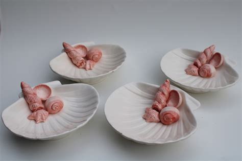 80s 90s vintage Fitz Floyd Coquille scallop shell soap dish bowls w ...