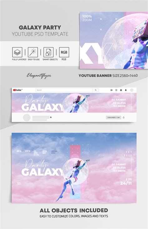 Blue Creative Galaxy Party Youtube Premium Social Media Template PSD ...