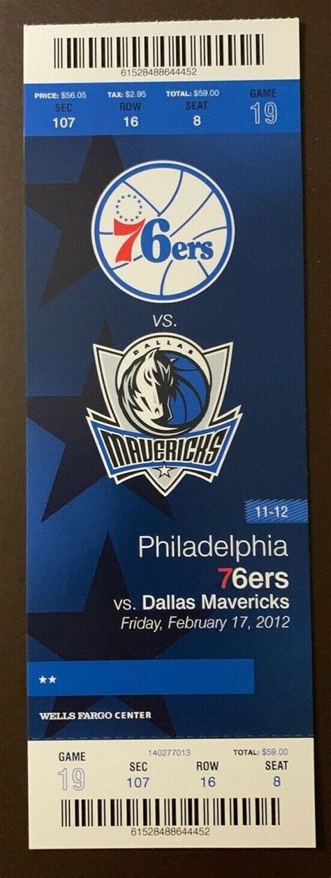 Philadelphia 76ers 2/17/2012 NBA ticket stub vs Dallas Mavericks | eBay