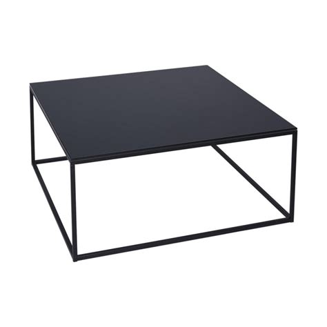 Black Glass and Black Metal Contemporary Square Coffee Table