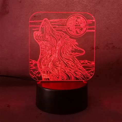 3D Illusion Light Wolf Shape LED Desk Table Night Light Lamp with 7 Color Changing Lights Led ...