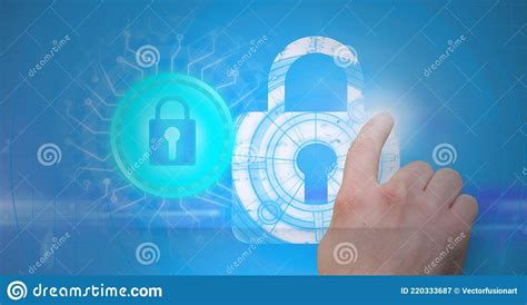 Composition of Man Touching Online Security Icon Over Computer Circuit Board Stock Image - Image ...