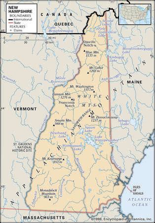 Stock Illustration - Physical map of the state of New Hampshire showing major mountain ranges ...