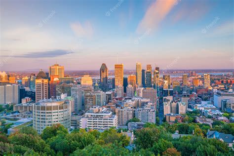 Premium Photo | Panoramic skyline view of downtown montreal from top view at sunset in canada