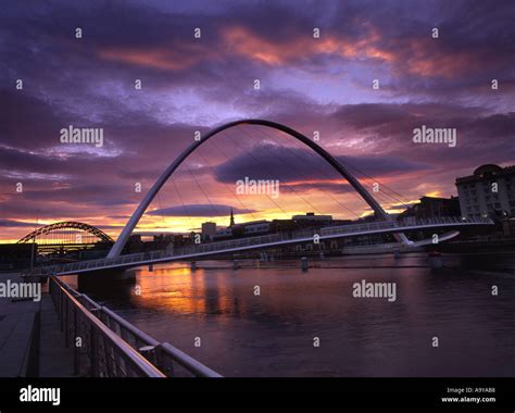 Millennium and Tyne Bridges at Sunset River Tyne Newcastle Gateshead Tyne and Wear Stock Photo ...