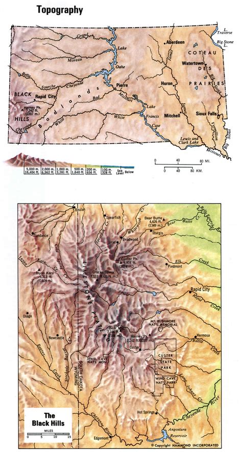 South Dakota topography terrain map topographic state large scale free ...