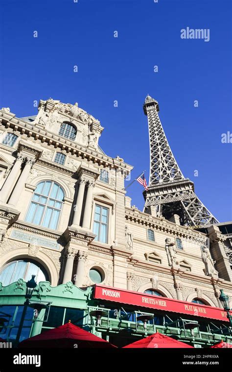 Mon Ami Gabi French Bistro restaurant and Eiffel Tower replica at Paris Las Vegas Hotel & Casino ...