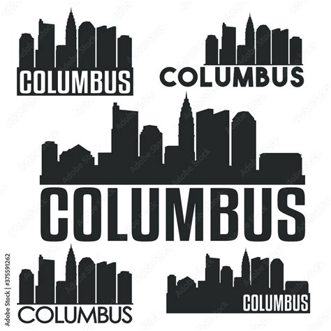 Columbus Ohio Flat Icon Skyline Vector Silhouette Design Logo Set ...