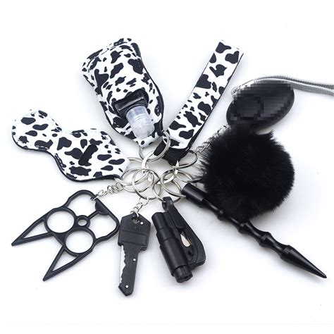 Wrist Keychain 10 Piece Set Women's Hand Sanitizer Bag Zinc Alloy Anti-wolf Stick Alarm Keychain ...