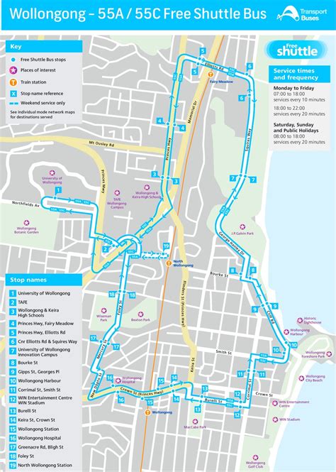 Wollongong free shuttle bus map - Ontheworldmap.com