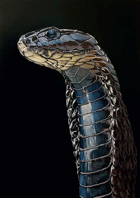 King Cobra Portrait (2021) Oil painting by Elena Adele Dmitrenko | Cobra art, King cobra, Snake ...