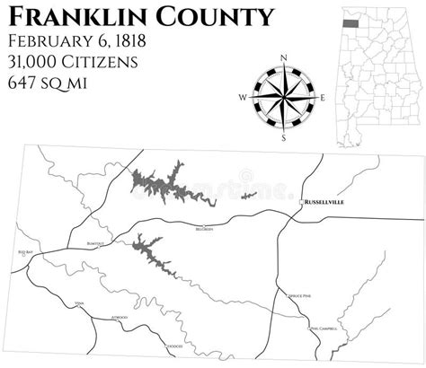 Map of Franklin County in Alabama Stock Vector - Illustration of seat ...